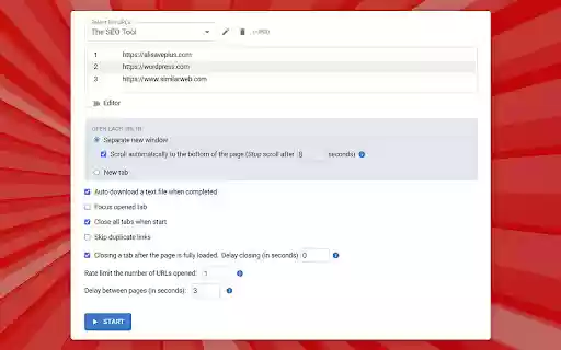Bulk URL Opener Plus  from Chrome web store to be run with OffiDocs Chromium online