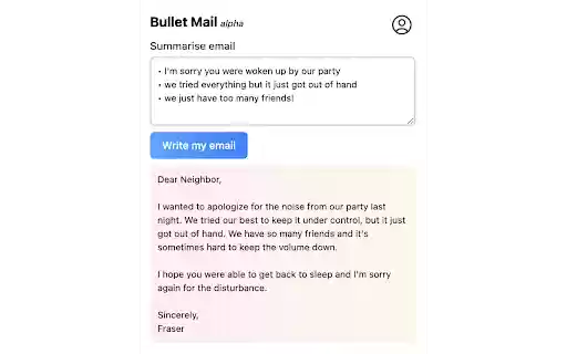 Bullet Mail  from Chrome web store to be run with OffiDocs Chromium online