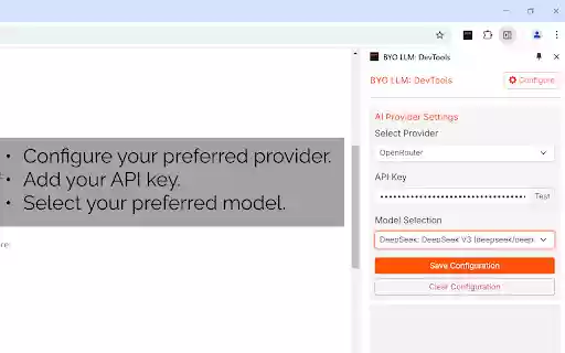 BYO LLM: DevTools  from Chrome web store to be run with OffiDocs Chromium online