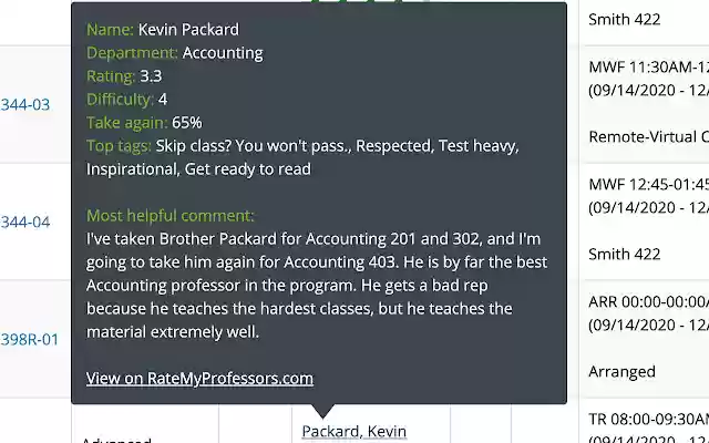 Byui Professor Ratings  from Chrome web store to be run with OffiDocs Chromium online