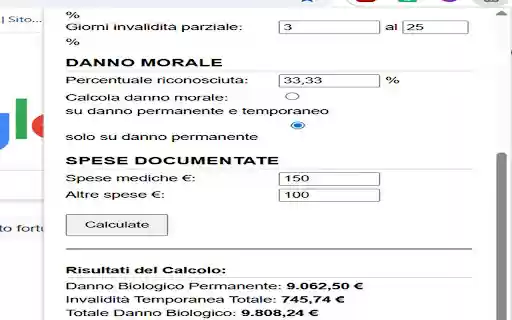 Calcolatore Danno Biologico Lieve (IT)  from Chrome web store to be run with OffiDocs Chromium online