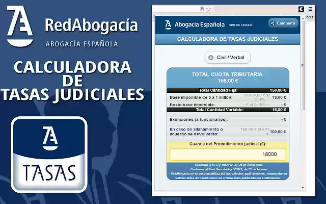 Calculadora de Tasas Judiciales from Chrome web store to be run with OffiDocs Chromium online Calculadora de Tasas Judiciales from Chrome web store to be run with OffiDocs Chromium online