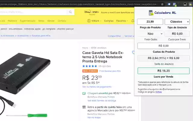 Calculadora Tarifas ML (Mercado Livre) da Chrome Web Store será executada com o OffiDocs Chromium online