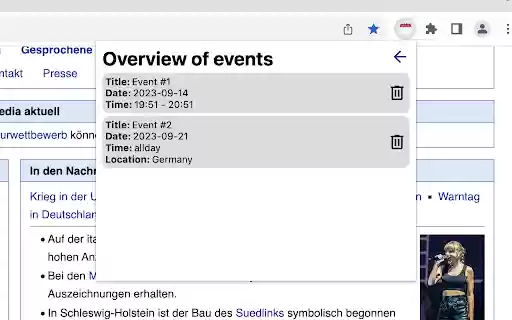 CalendarExtension add events while browsing  from Chrome web store to be run with OffiDocs Chromium online