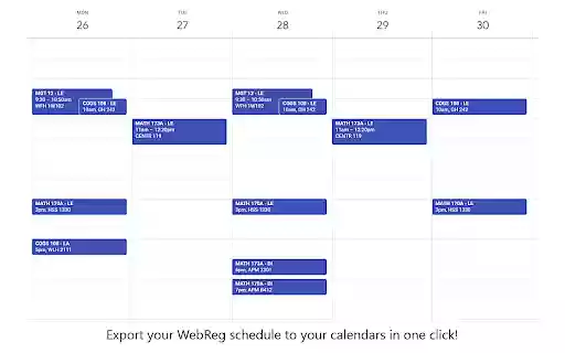 Calendarize WebReg  from Chrome web store to be run with OffiDocs Chromium online