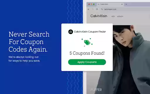 Calvin Klein Coupon Saver Official Coupons  Best Deals  from Chrome web store to be run with OffiDocs Chromium online