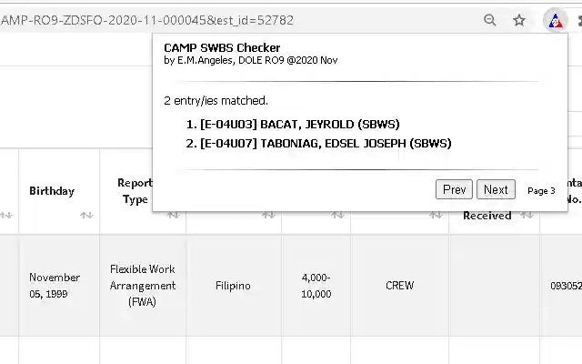 CAMP SBWS Checker  from Chrome web store to be run with OffiDocs Chromium online