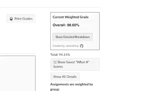 Canvas Weighted Grade Calculator  from Chrome web store to be run with OffiDocs Chromium online