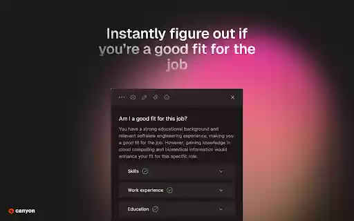 Canyon: AI Job Application and Resume Builder  from Chrome web store to be run with OffiDocs Chromium online