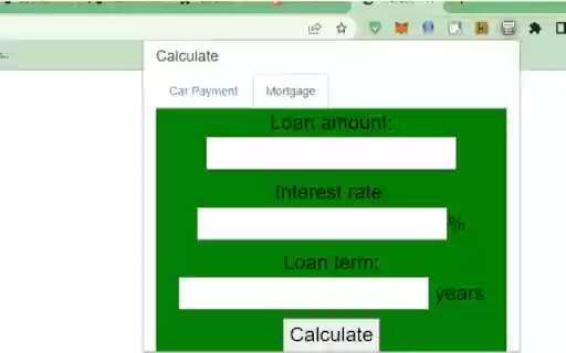 Car payment and Mortage payment Calculator from Chrome web store to be run with OffiDocs Chromium online Car payment and Mortage payment Calculator from Chrome web store to be run with OffiDocs Chromium online