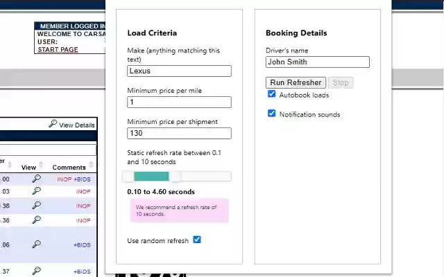 Carsbooker  from Chrome web store to be run with OffiDocs Chromium online