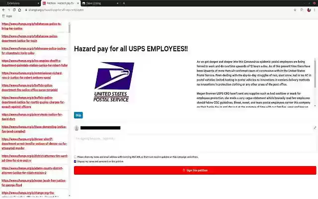 Change.org Petition Tracker  from Chrome web store to be run with OffiDocs Chromium online