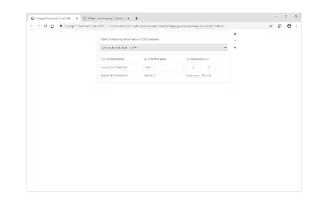 Change Timezone (Time Shift) from Chrome web store to be run with OffiDocs Chromium online Change Timezone (Time Shift) from Chrome web store to be run with OffiDocs Chromium online