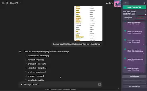 Chat2Anki  from Chrome web store to be run with OffiDocs Chromium online