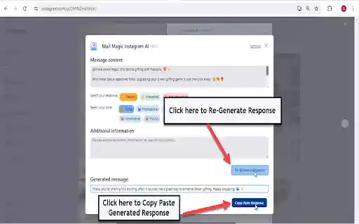ChatGPT AI for Instagram comments and messages  from Chrome web store to be run with OffiDocs Chromium online