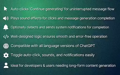 ChatGPT Automatically Continue generating with Completion Notification  from Chrome web store to be run with OffiDocs Chromium online