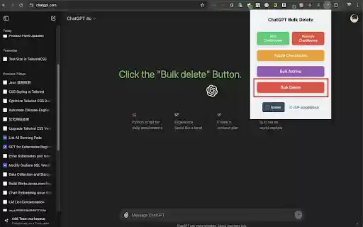 ChatGPT Bulk Delete  from Chrome web store to be run with OffiDocs Chromium online
