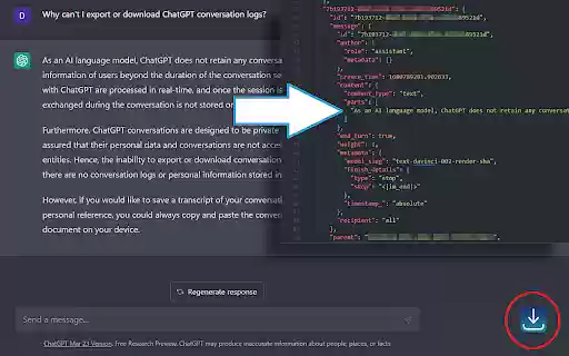 ChatGPT: Chat Log Export (JSON)  from Chrome web store to be run with OffiDocs Chromium online