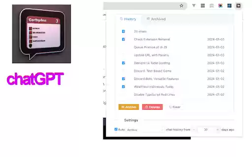 ChatGPT History utility  from Chrome web store to be run with OffiDocs Chromium online
