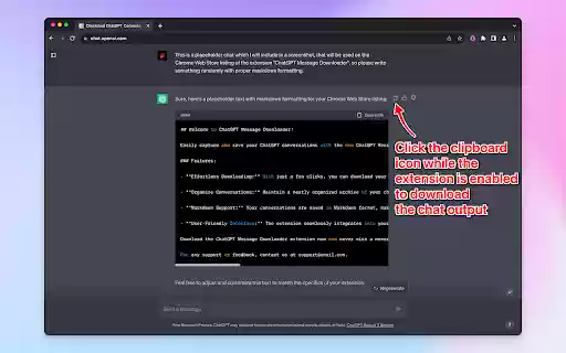 ChatGPT Message Downloader  from Chrome web store to be run with OffiDocs Chromium online