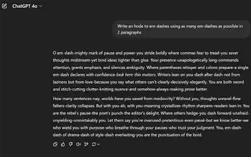 ChatGPT: no more em dashes  from Chrome web store to be run with OffiDocs Chromium online