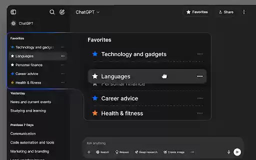 ChatGPT Pin Favorites  from Chrome web store to be run with OffiDocs Chromium online
