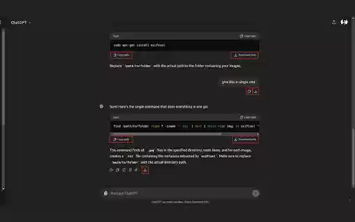 ChatGPT Plugin Download Prompts, Codes  Responses  from Chrome web store to be run with OffiDocs Chromium online
