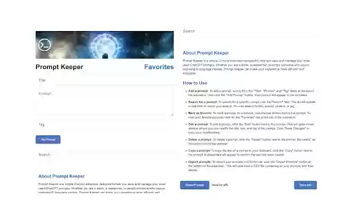 ChatGPT Prompt Keeper from Chrome web store to be run with OffiDocs Chromium online ChatGPT Prompt Keeper from Chrome web store to be run with OffiDocs Chromium online
