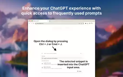 ChatGPT Prompt Snippets from Chrome web store to be run with OffiDocs Chromium online ChatGPT Prompt Snippets from Chrome web store to be run with OffiDocs Chromium online