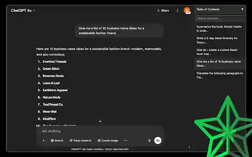 ChatGPT Table of Contents (Unofficial)  from Chrome web store to be run with OffiDocs Chromium online