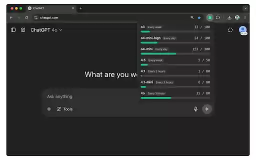 ChatGPT Usage Limit Tracker  from Chrome web store to be run with OffiDocs Chromium online