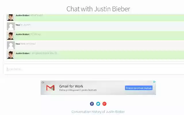 Chat with Justin Bieber from Chrome web store to be run with OffiDocs Chromium online Chat with Justin Bieber from Chrome web store to be run with OffiDocs Chromium online