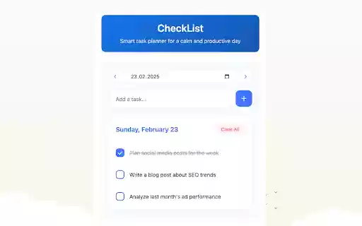 CheckList Smart task planner for a calm and productive day  from Chrome web store to be run with OffiDocs Chromium online