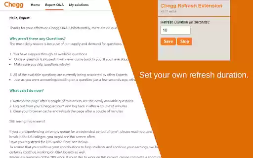 Chegg Auto Refresher  from Chrome web store to be run with OffiDocs Chromium online