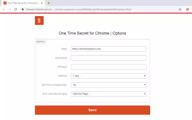 Chrome Onetimesecret  from Chrome web store to be run with OffiDocs Chromium online