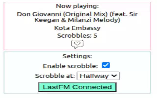 Chrome Youtube music Lastfm Scrobbler  from Chrome web store to be run with OffiDocs Chromium online