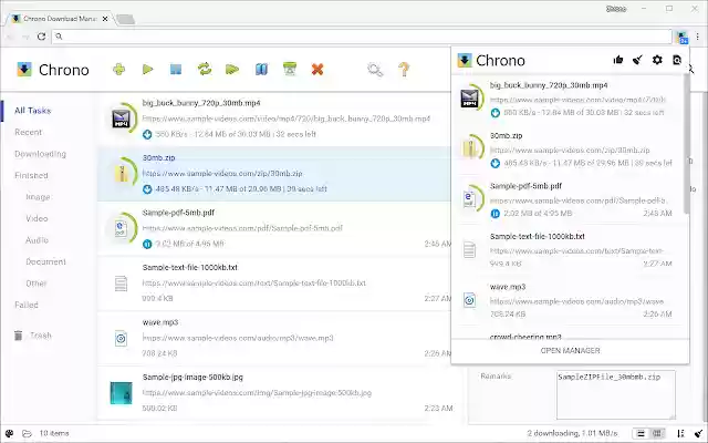 Chrome Web ストアの Chrono Download Manager を OffiDocs Chromium オンラインで実行する