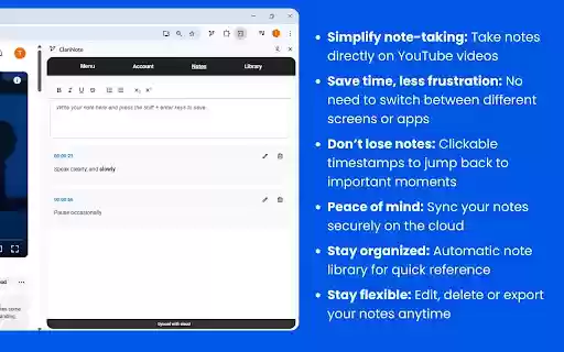 ClariNote: Take Notes on YouTube Videos from Chrome web store to be run with OffiDocs Chromium online ClariNote: Take Notes on YouTube Videos from Chrome web store to be run with OffiDocs Chromium online
