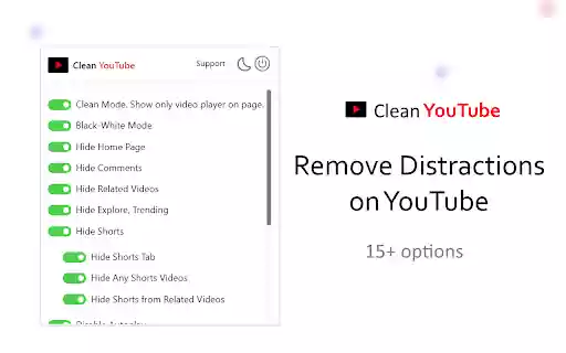 Clean YouTube Hide YouTube Shorts, Comments  Thumbnails  from Chrome web store to be run with OffiDocs Chromium online