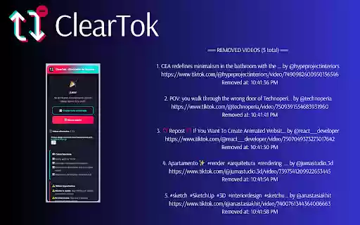ClearTok Repost Remover from Chrome web store to be run with OffiDocs Chromium online ClearTok Repost Remover from Chrome web store to be run with OffiDocs Chromium online