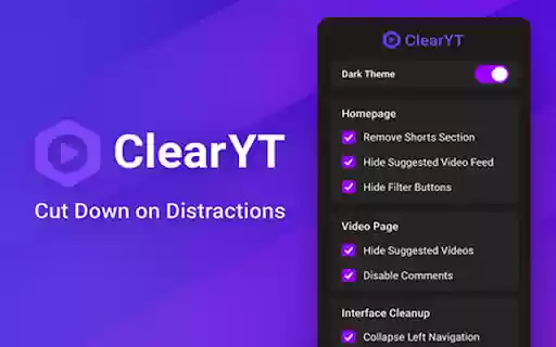 ClearYT Focus Mode for YouTube  from Chrome web store to be run with OffiDocs Chromium online