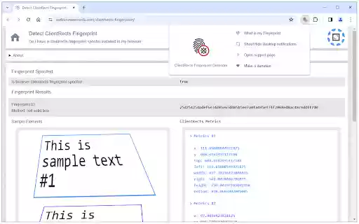 ClientRects Fingerprint Defender  from Chrome web store to be run with OffiDocs Chromium online