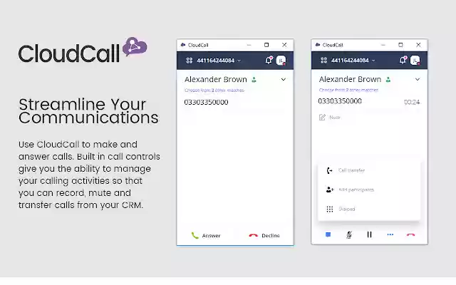 CloudCall Unified Communications pour CRM de la boutique en ligne Chrome doit être exécuté avec OffiDocs Chromium en ligne
