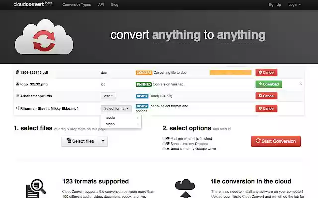 CloudConvert  from Chrome web store to be run with OffiDocs Chromium online