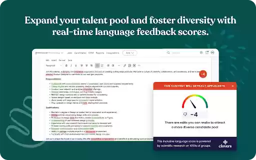 Clovers Inclusive Job Language Optimizer  from Chrome web store to be run with OffiDocs Chromium online