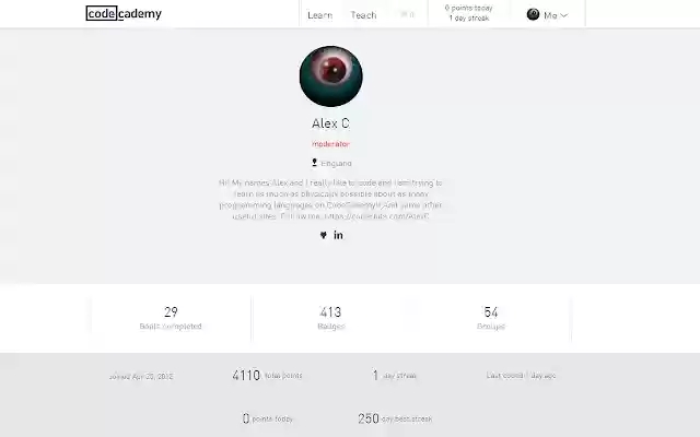 Codecademy Profile Update from Chrome web store to be run with OffiDocs Chromium online Codecademy Profile Update from Chrome web store to be run with OffiDocs Chromium online