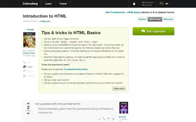 Codecademy QA Forum Fix  from Chrome web store to be run with OffiDocs Chromium online