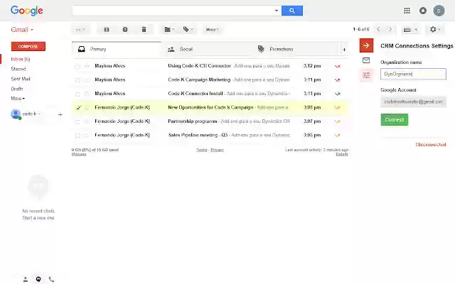 Code K Gmail Sync for Microsoft Dynamics 365  from Chrome web store to be run with OffiDocs Chromium online
