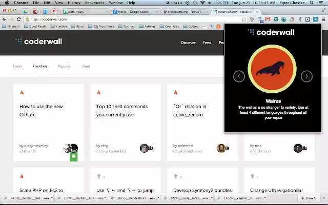 Coderwall Badges  from Chrome web store to be run with OffiDocs Chromium online