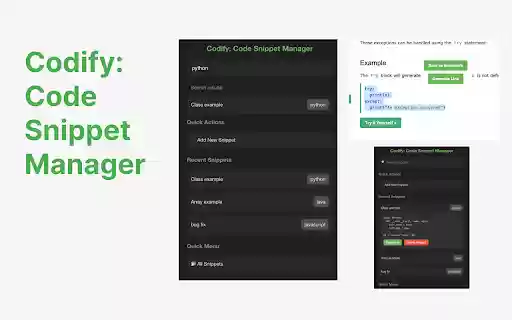 Codify: Code Snippet Manager for Chrome  from Chrome web store to be run with OffiDocs Chromium online